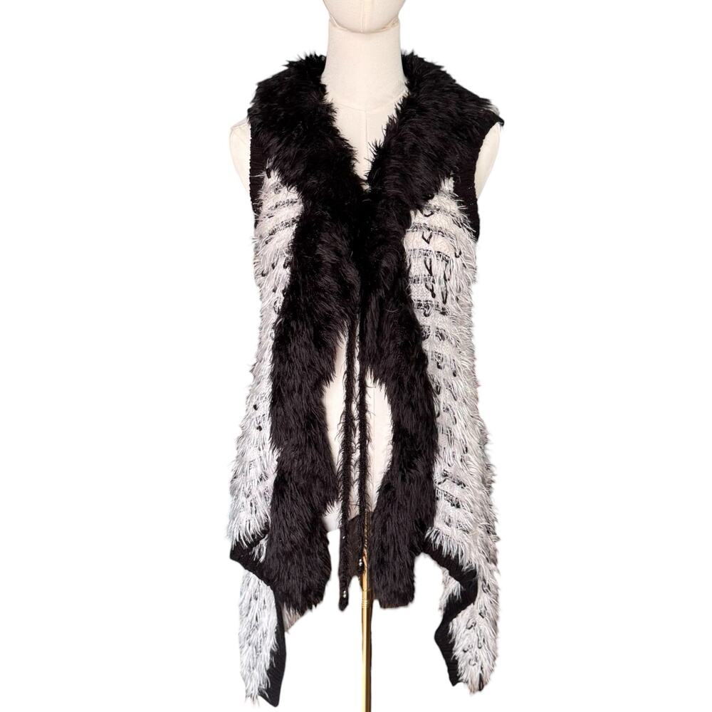64. Display Paris BOHO Shag Eyelash Fuzzy Tie Waterfall Draped Vest Y2K Size-S/M